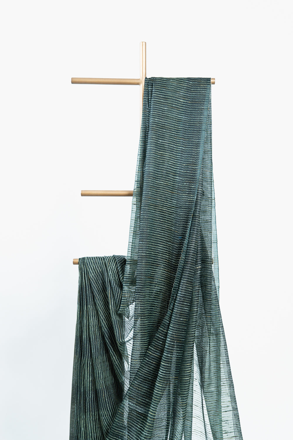 Dark Olive Ghicha Tussar Saree with Geometric Grid