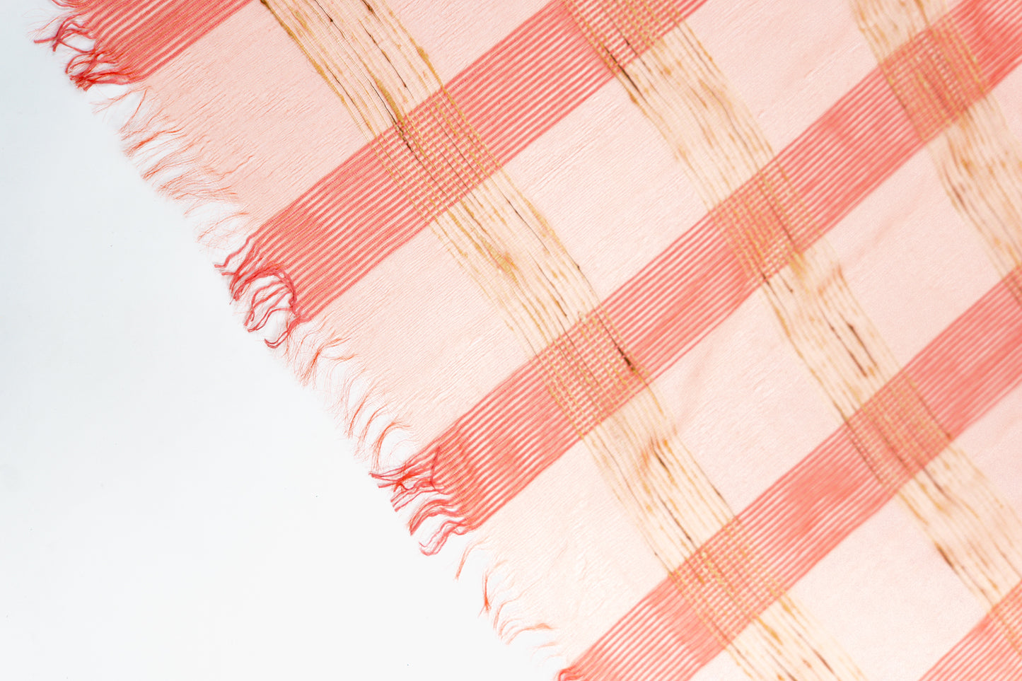 Terracotta Coral Ghicha Tussar Saree with Block Grid