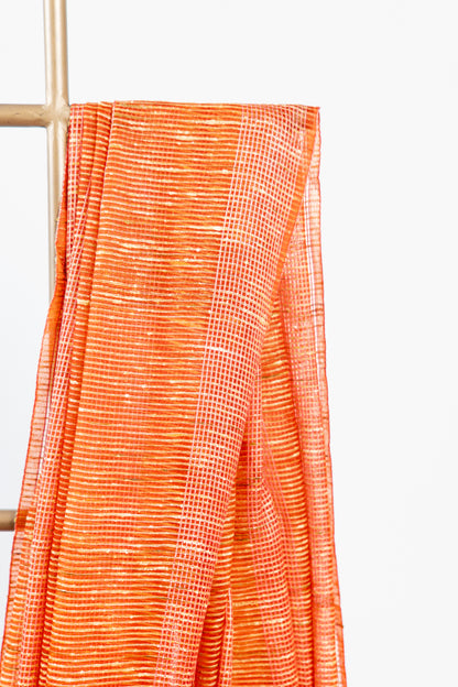 Tawny Orange Ghicha Tussar Saree with Gold Lines