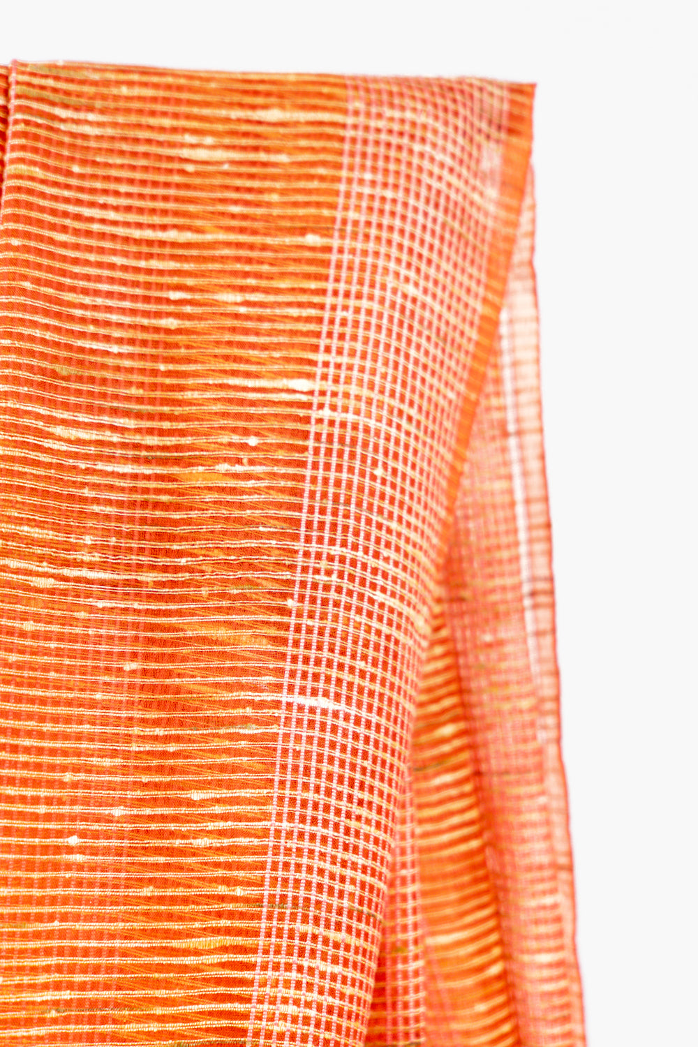 Terracotta Coral Ghicha Tussar Saree with Block Grid