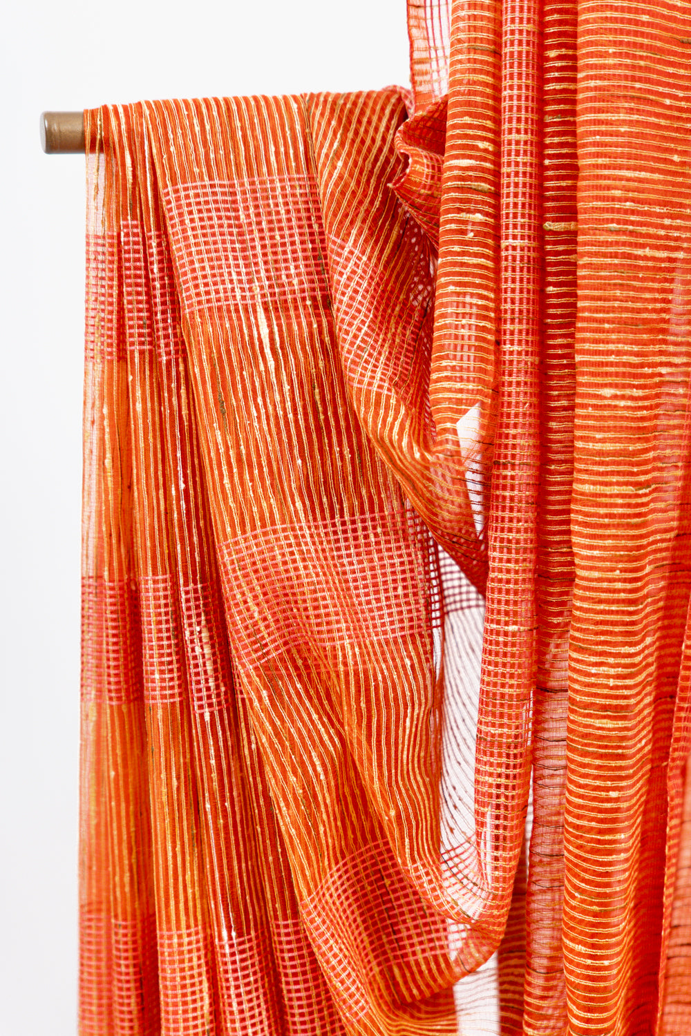 Terracotta Coral Ghicha Tussar Saree with Block Grid
