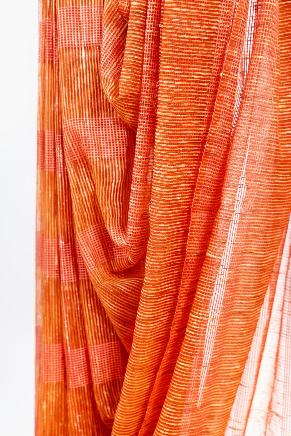 Terracotta Coral Ghicha Tussar Saree with Block Grid