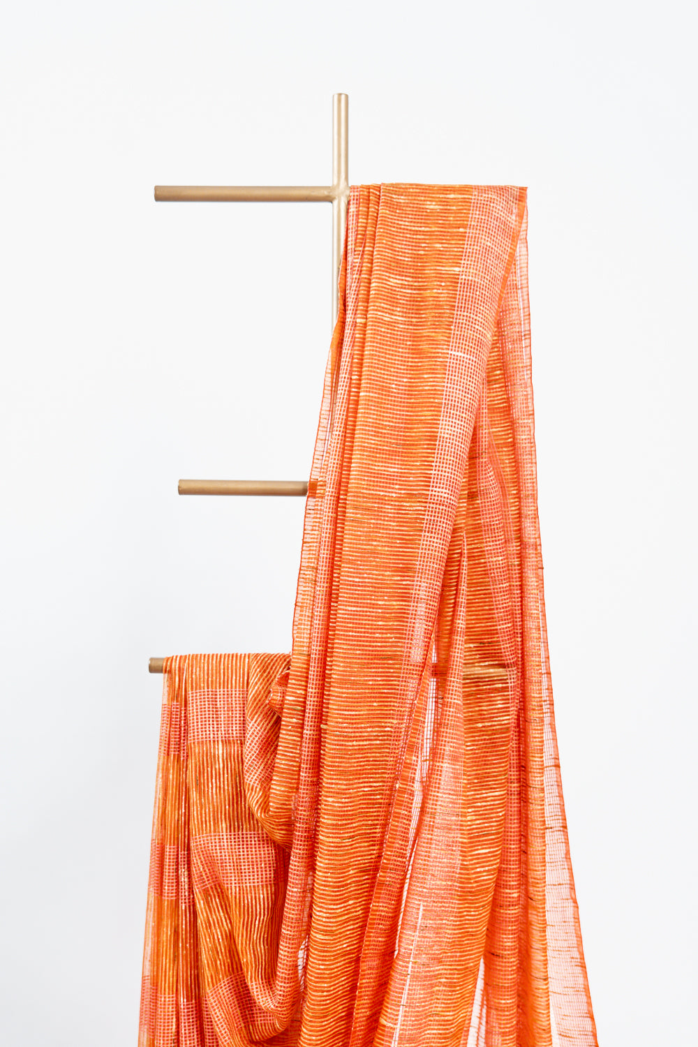 Tawny Orange Ghicha Tussar Saree with Gold Lines