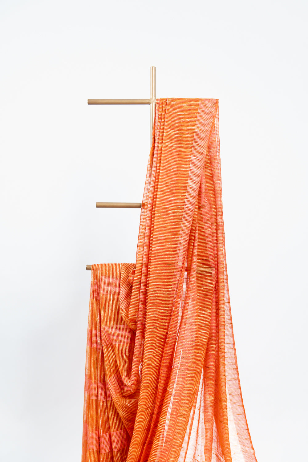 Terracotta Coral Ghicha Tussar Saree with Block Grid