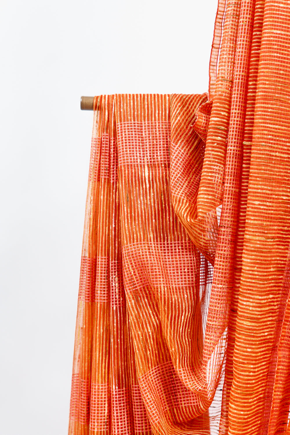 Terracotta Coral Ghicha Tussar Saree with Block Grid