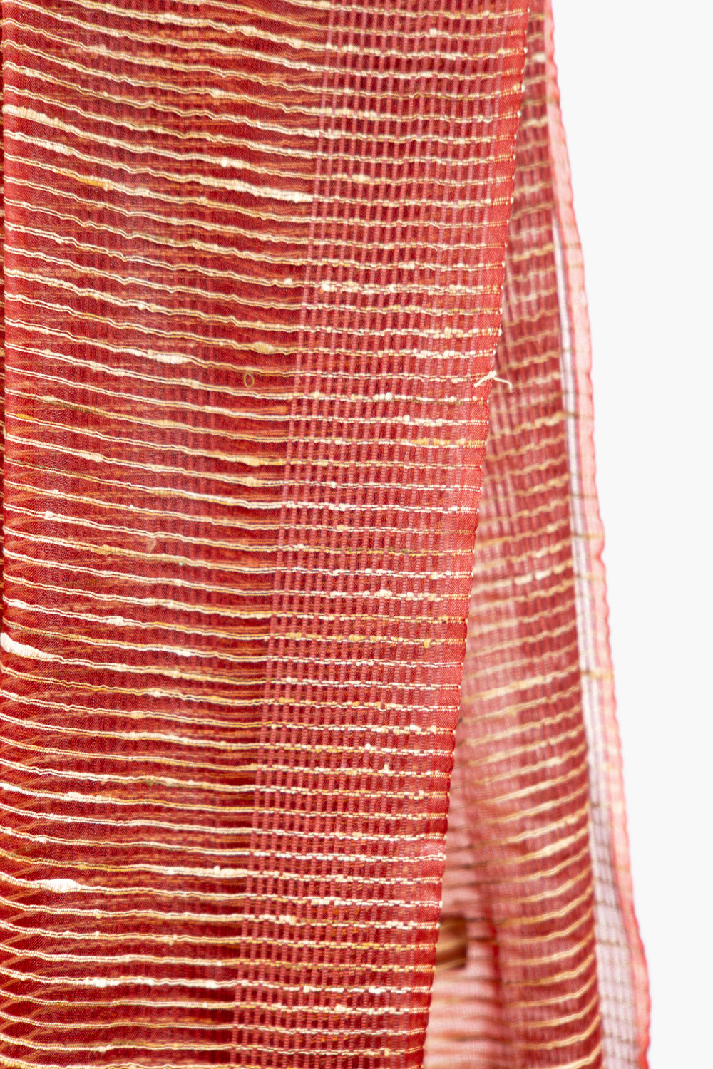 Fiery Scarlet Ghicha Tussar Saree with Gold Pinstripes