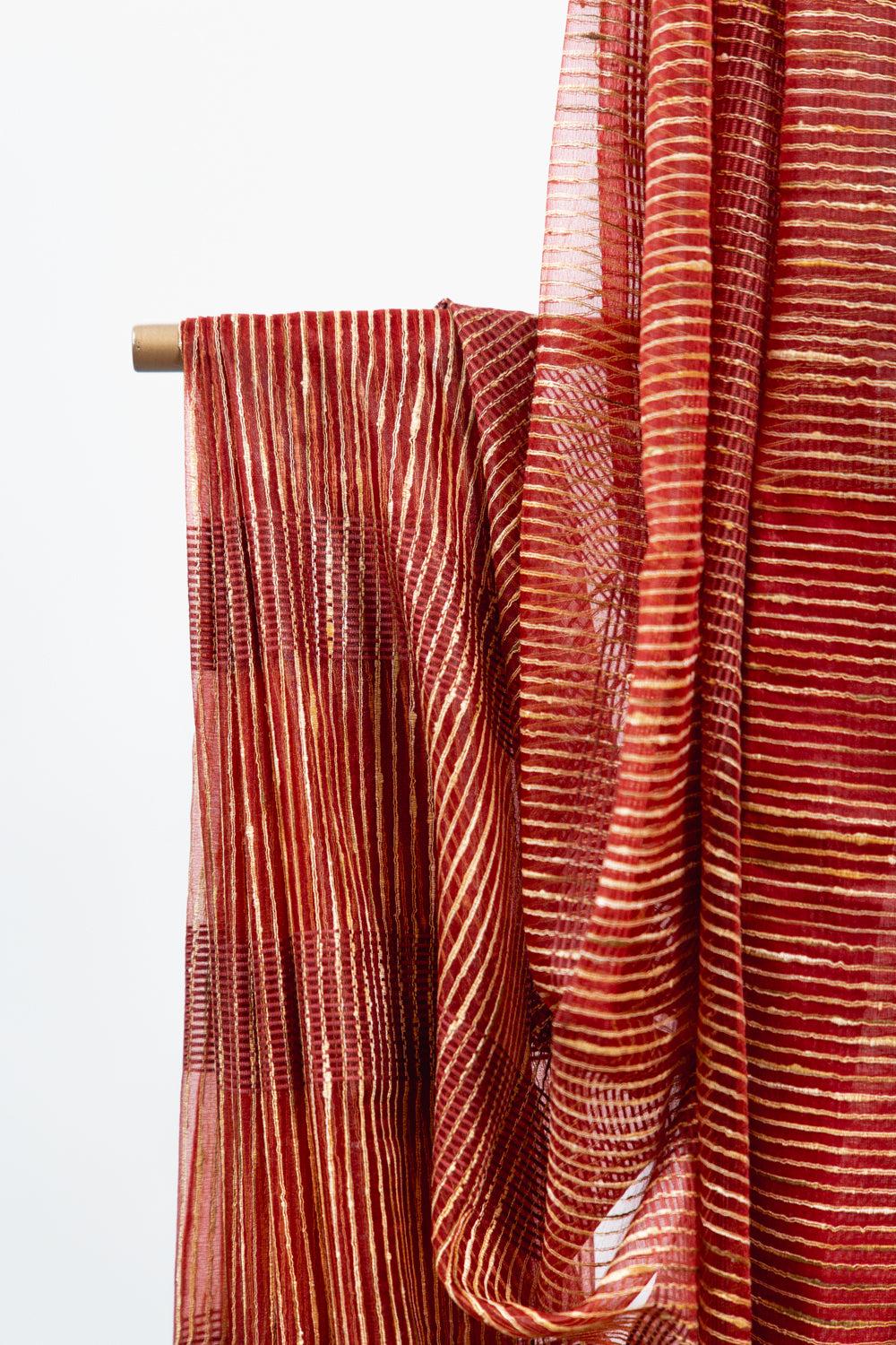 Fiery Scarlet Ghicha Tussar Saree with Gold Pinstripes