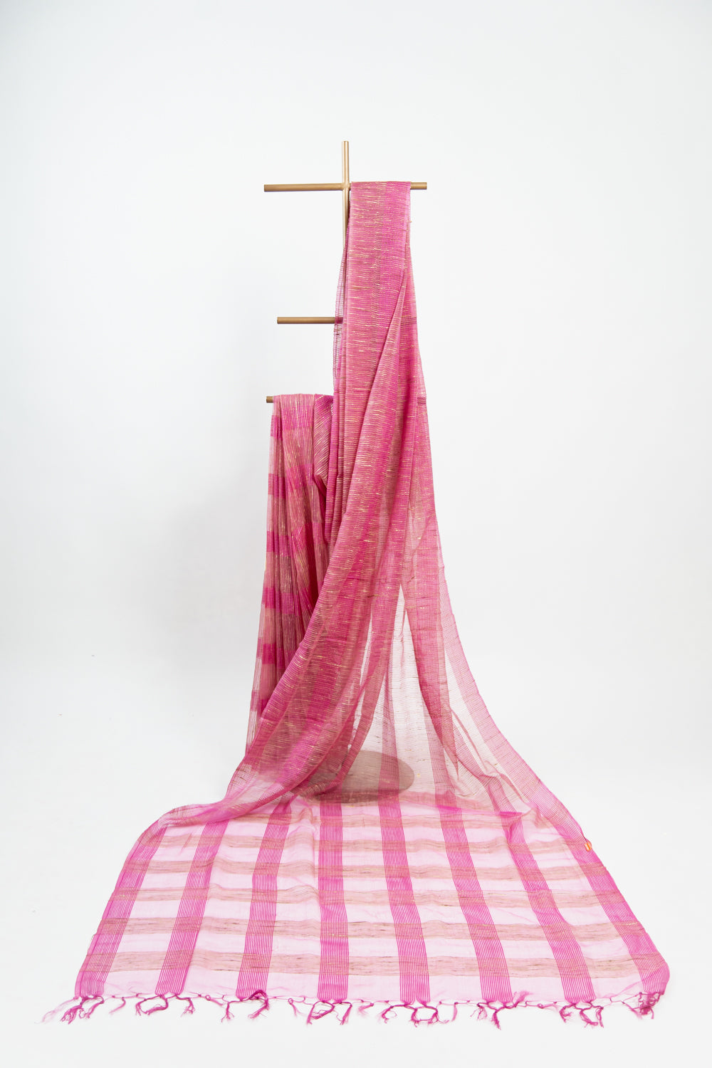 Dusty Rose Ghicha Tussar Saree with Golden Grid Weave