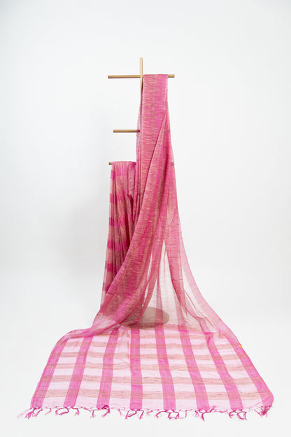 Bright Magenta Ghicha Tussar Saree with Colour Panels