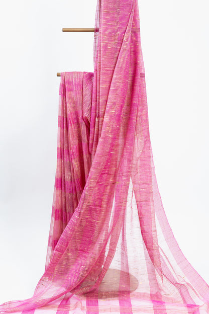 Bright Magenta Ghicha Tussar Saree with Colour Panels