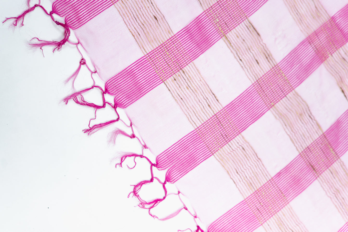 Bright Magenta Ghicha Tussar Saree with Colour Panels