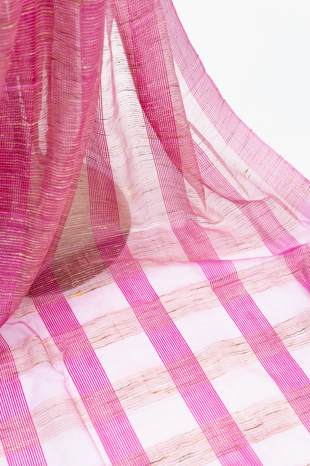 Bright Magenta Ghicha Tussar Saree with Colour Panels