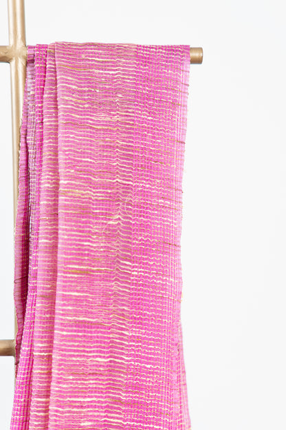 Bright Magenta Ghicha Tussar Saree with Colour Panels