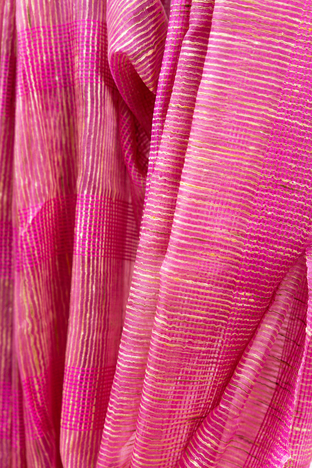 Bright Magenta Ghicha Tussar Saree with Colour Panels