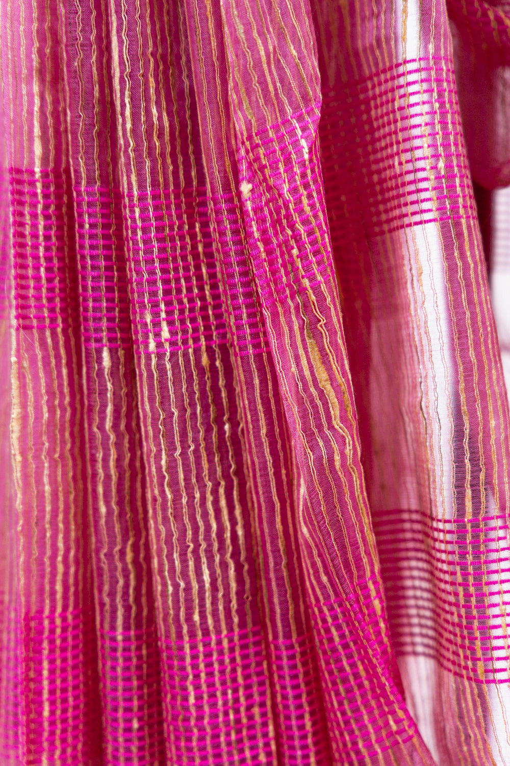 Bright Magenta Ghicha Tussar Saree with Colour Panels