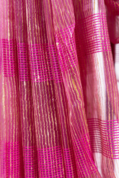 Bright Magenta Ghicha Tussar Saree with Colour Panels