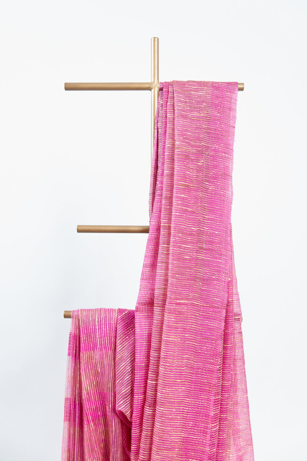 Bright Magenta Ghicha Tussar Saree with Colour Panels