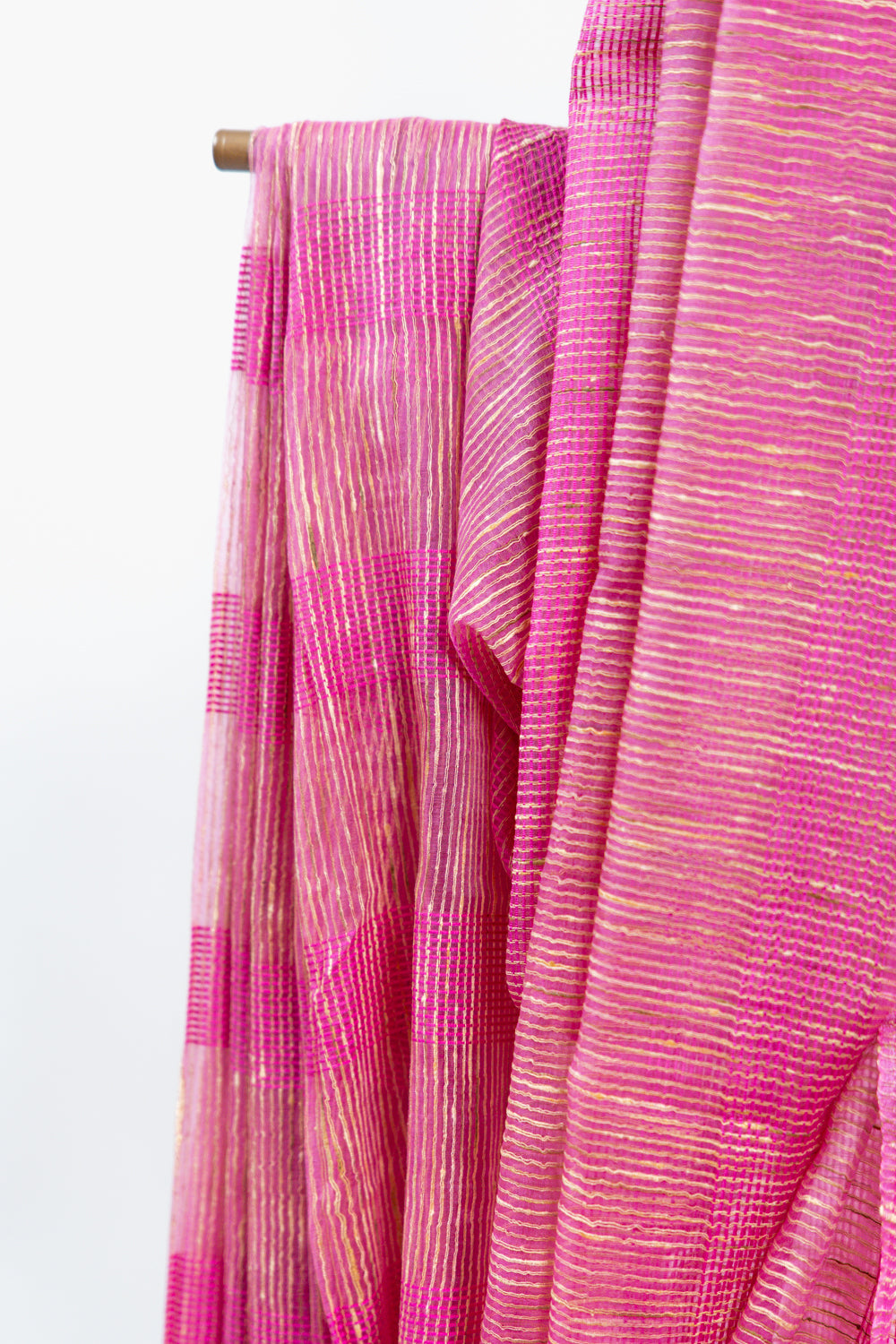 Bright Magenta Ghicha Tussar Saree with Colour Panels