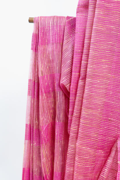 Bright Magenta Ghicha Tussar Saree with Colour Panels
