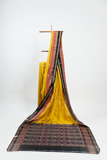 Turmeric Yellow Khandua Silk Saree with Hansa & Fish Ikat Border