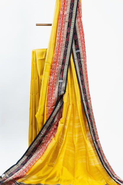 Turmeric Yellow Khandua Silk Saree with Hansa & Fish Ikat Border