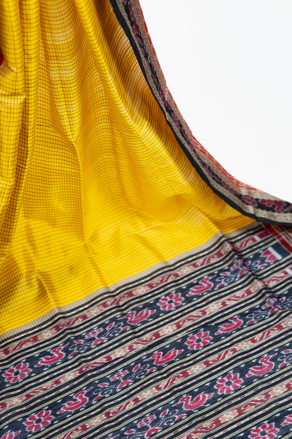 Turmeric Yellow Khandua Silk Saree with Hansa & Fish Ikat Border