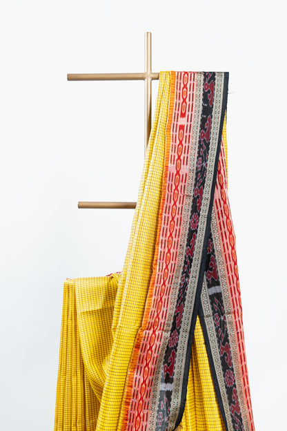 Turmeric Yellow Khandua Silk Saree with Hansa & Fish Ikat Border