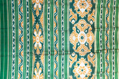 Off-White Khandua Silk Saree with Green Tree Ikat Motifs