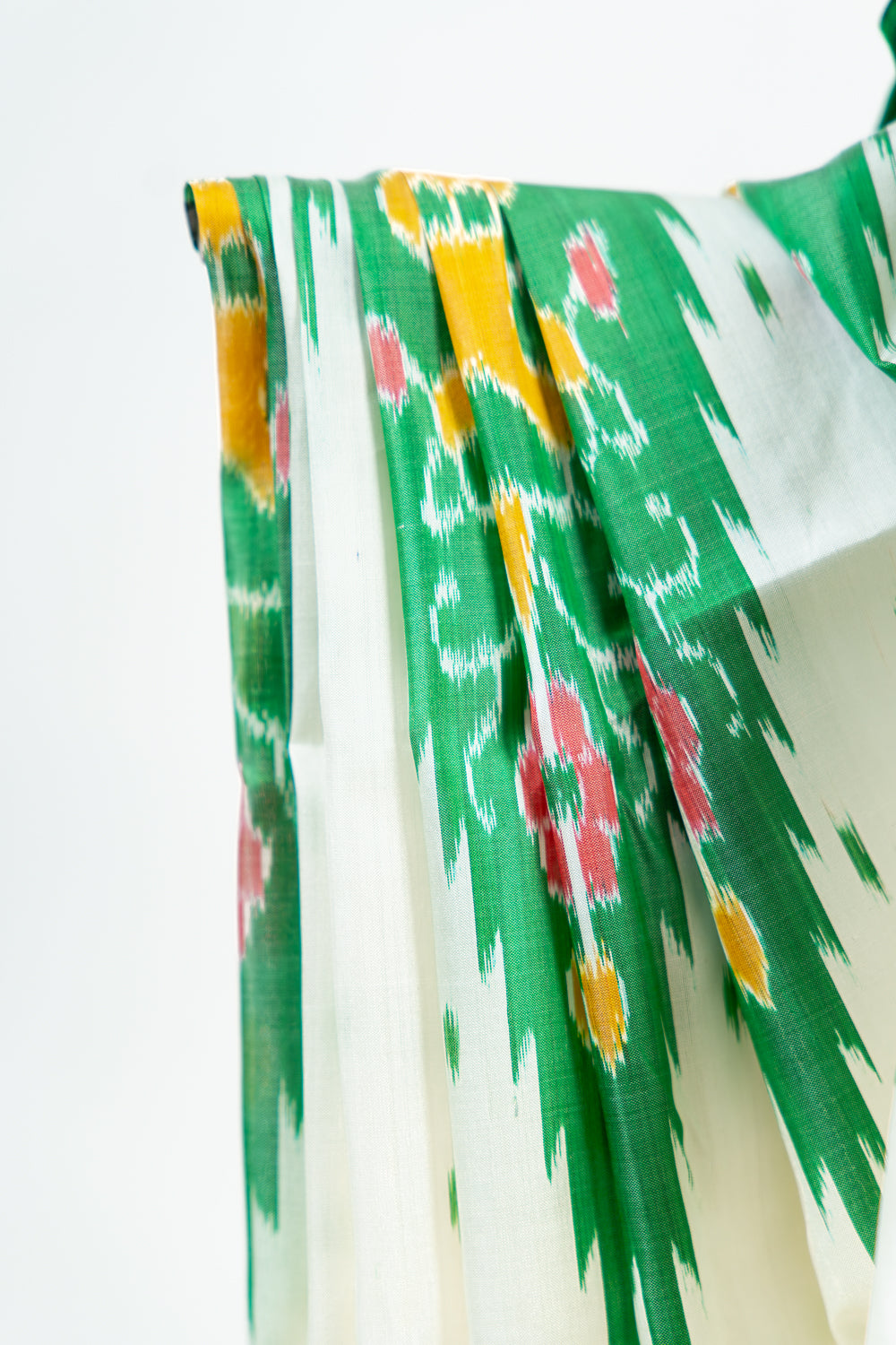 Off-White Khandua Silk Saree with Green Tree Ikat Motifs