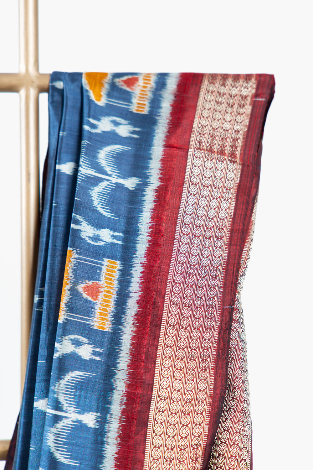 Slate Blue Khandua Silk Saree with Tree of Life & Kalasa Motifs