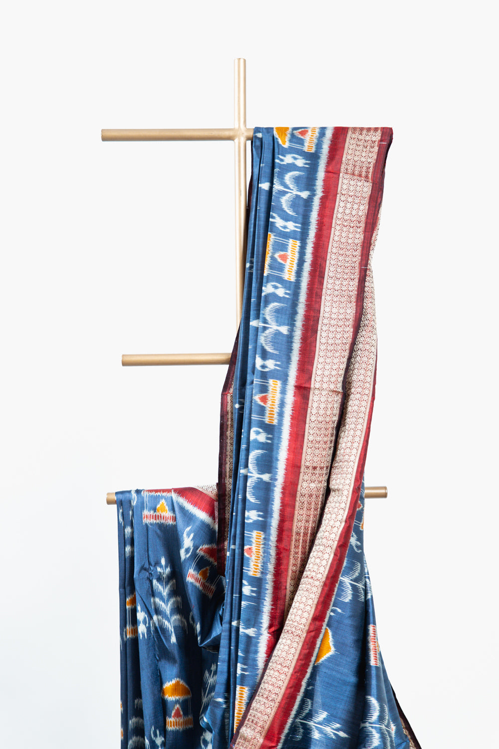 Slate Blue Khandua Silk Saree with Tree of Life & Kalasa Motifs