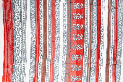 Rust Brown & Crimson Red Linen Cotton Saree