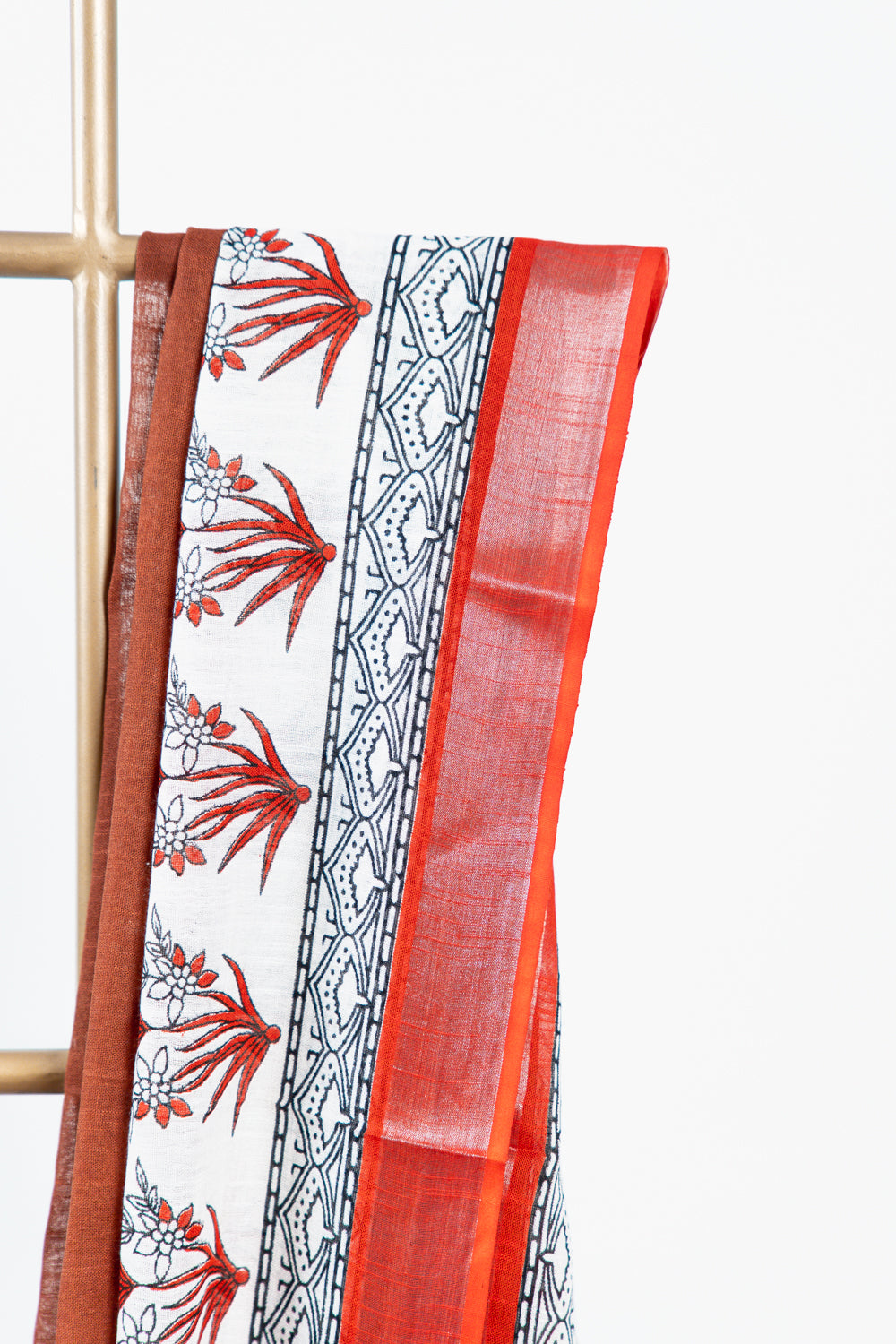 Rust Brown & Crimson Red Linen Cotton Saree