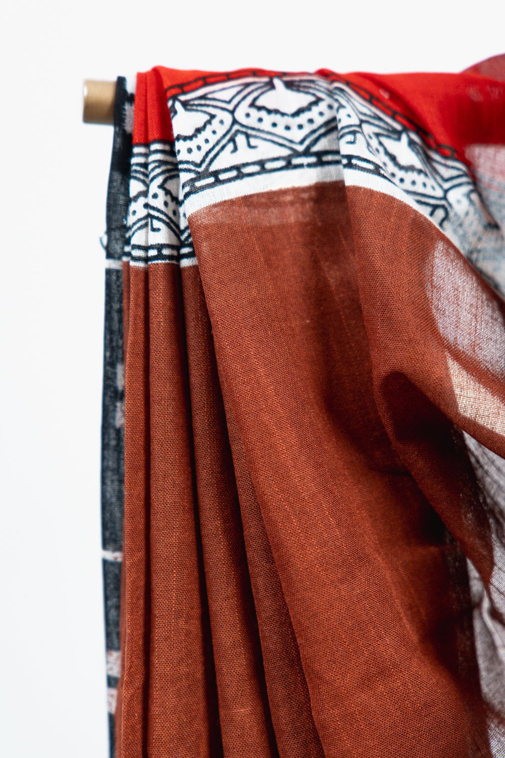 Rust Brown & Crimson Red Linen Cotton Saree