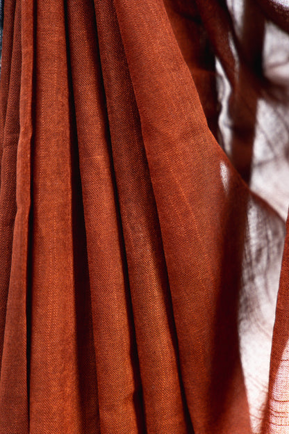 Rust Brown & Crimson Red Linen Cotton Saree
