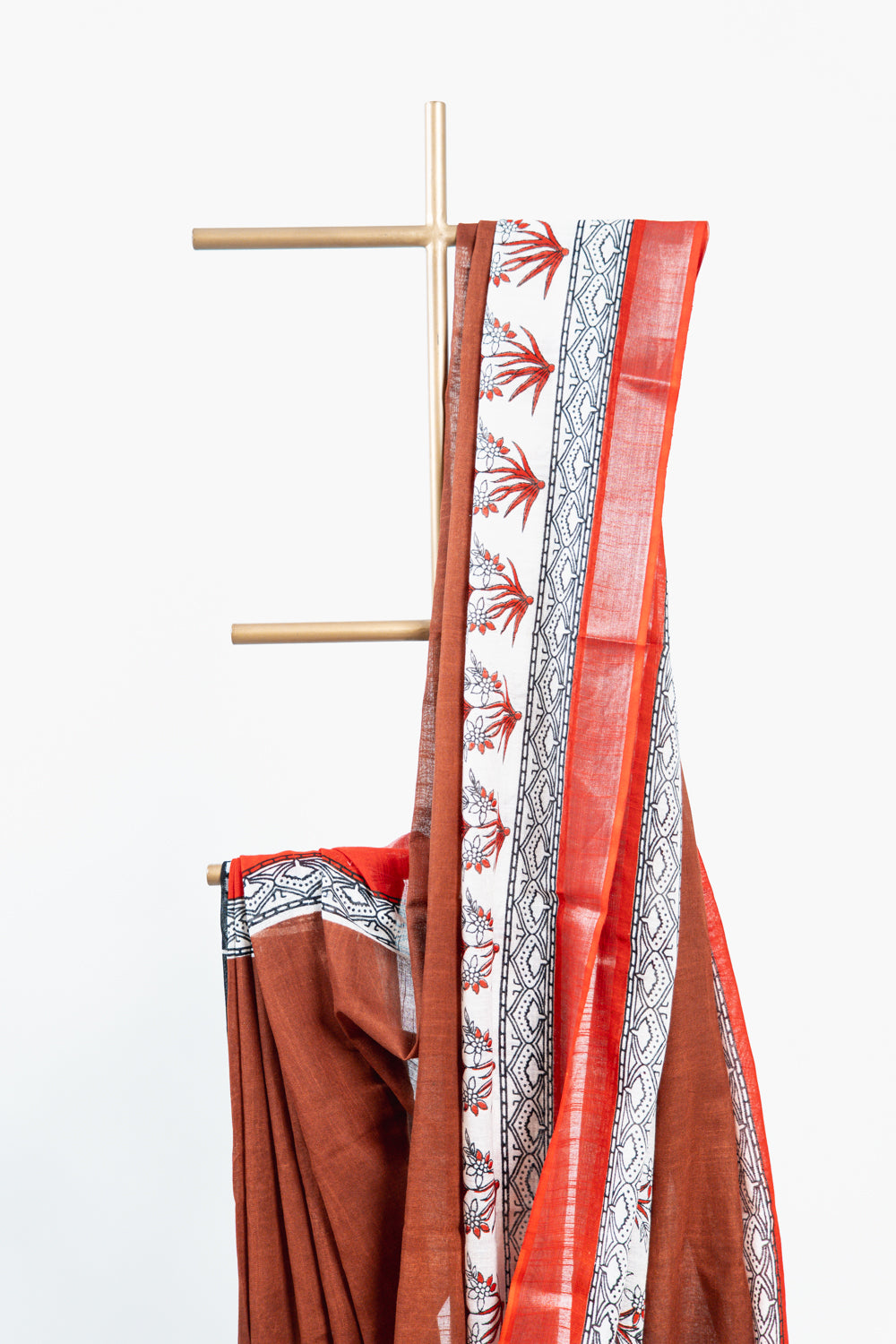 Rust Brown & Crimson Red Linen Cotton Saree