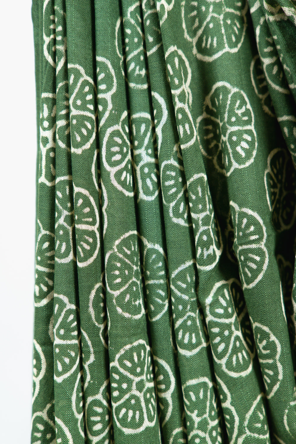 Olive Green Linen Cotton Saree with Floral Wheel Motifs & Zigzag Border