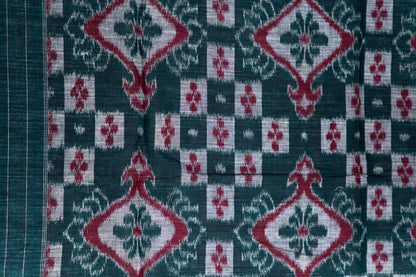 Turquoise Sambalpuri Cotton Saree with Stepped Diamond Ikat