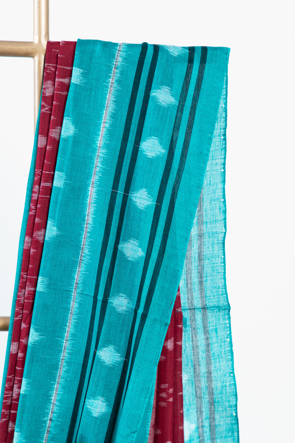 Turquoise Sambalpuri Cotton Saree with Stepped Diamond Ikat