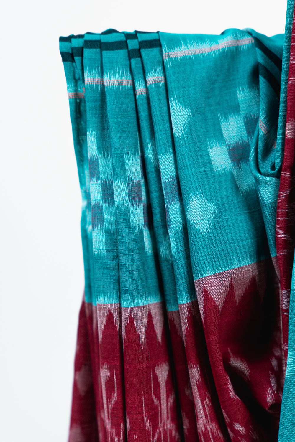 Turquoise Sambalpuri Cotton Saree with Stepped Diamond Ikat