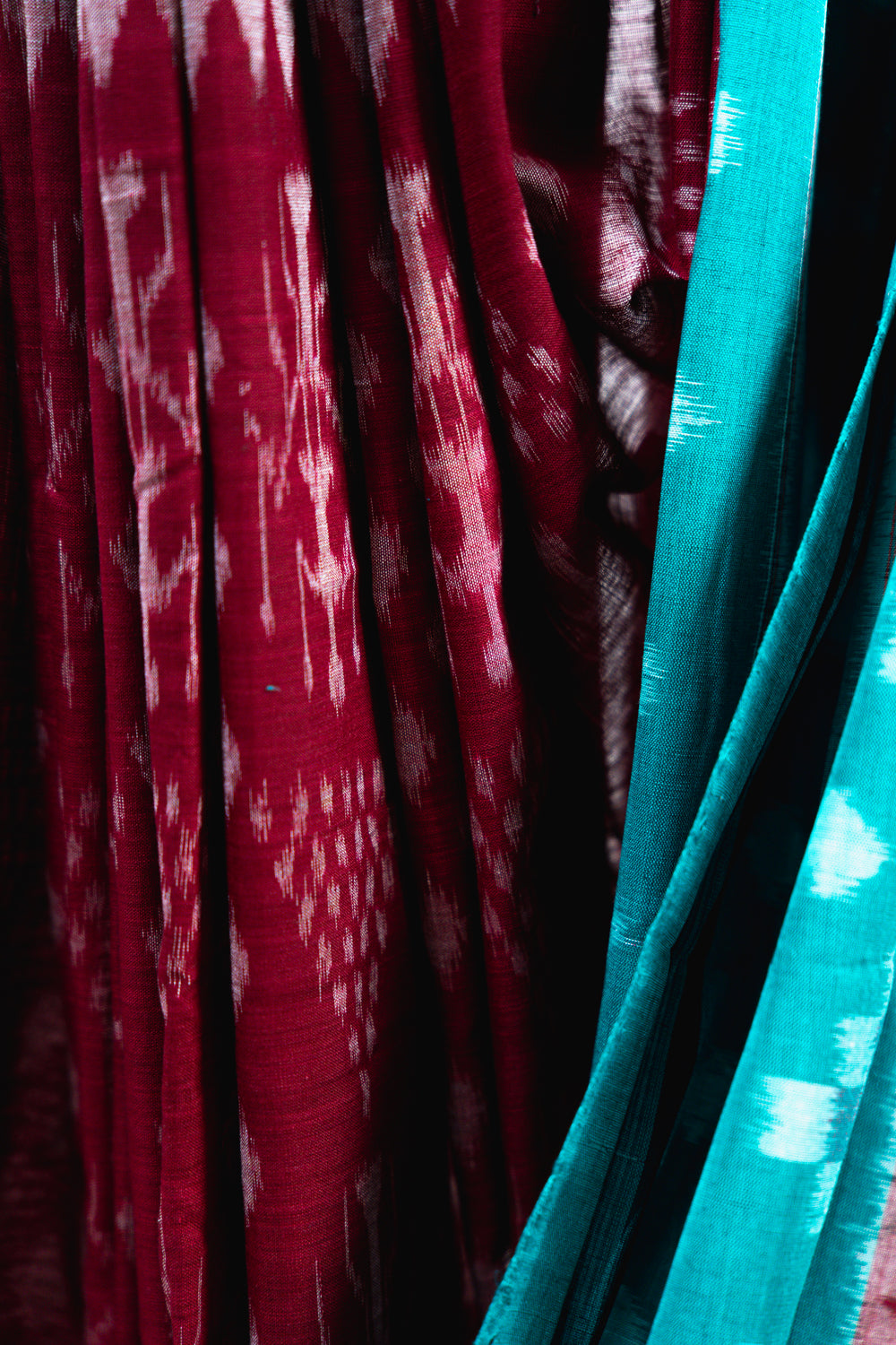 Turquoise Sambalpuri Cotton Saree with Stepped Diamond Ikat
