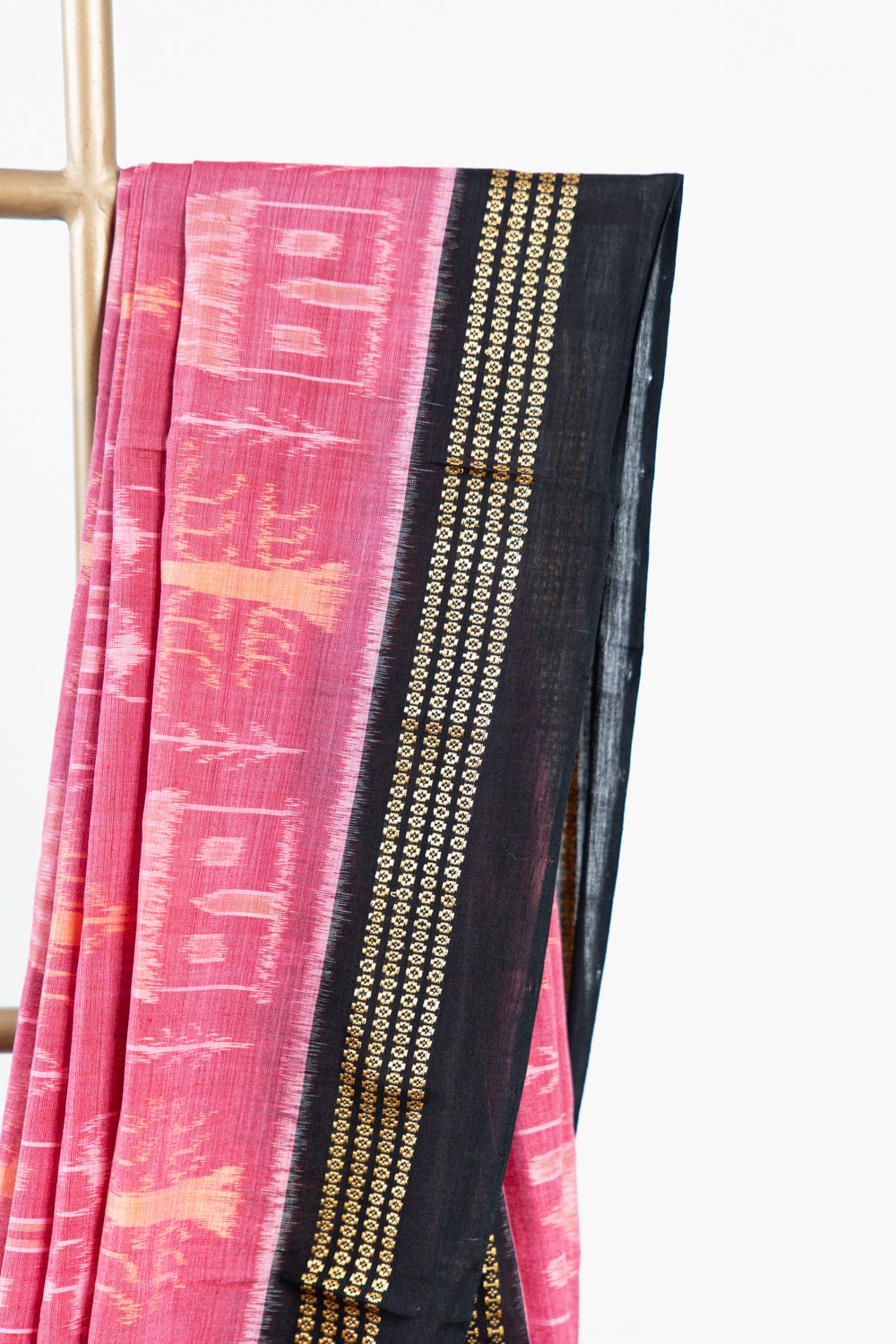 Coral Red Sambalpuri Cotton Saree with Temple & Tree Ikat