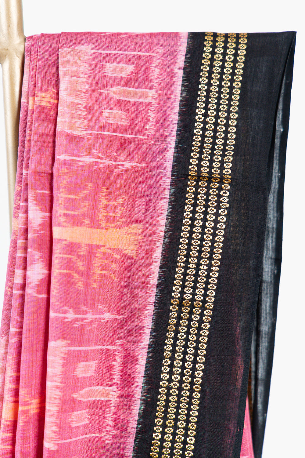 Coral Red Sambalpuri Cotton Saree with Temple & Tree Ikat