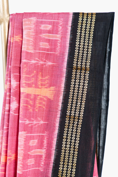 Coral Red Sambalpuri Cotton Saree with Temple & Tree Ikat