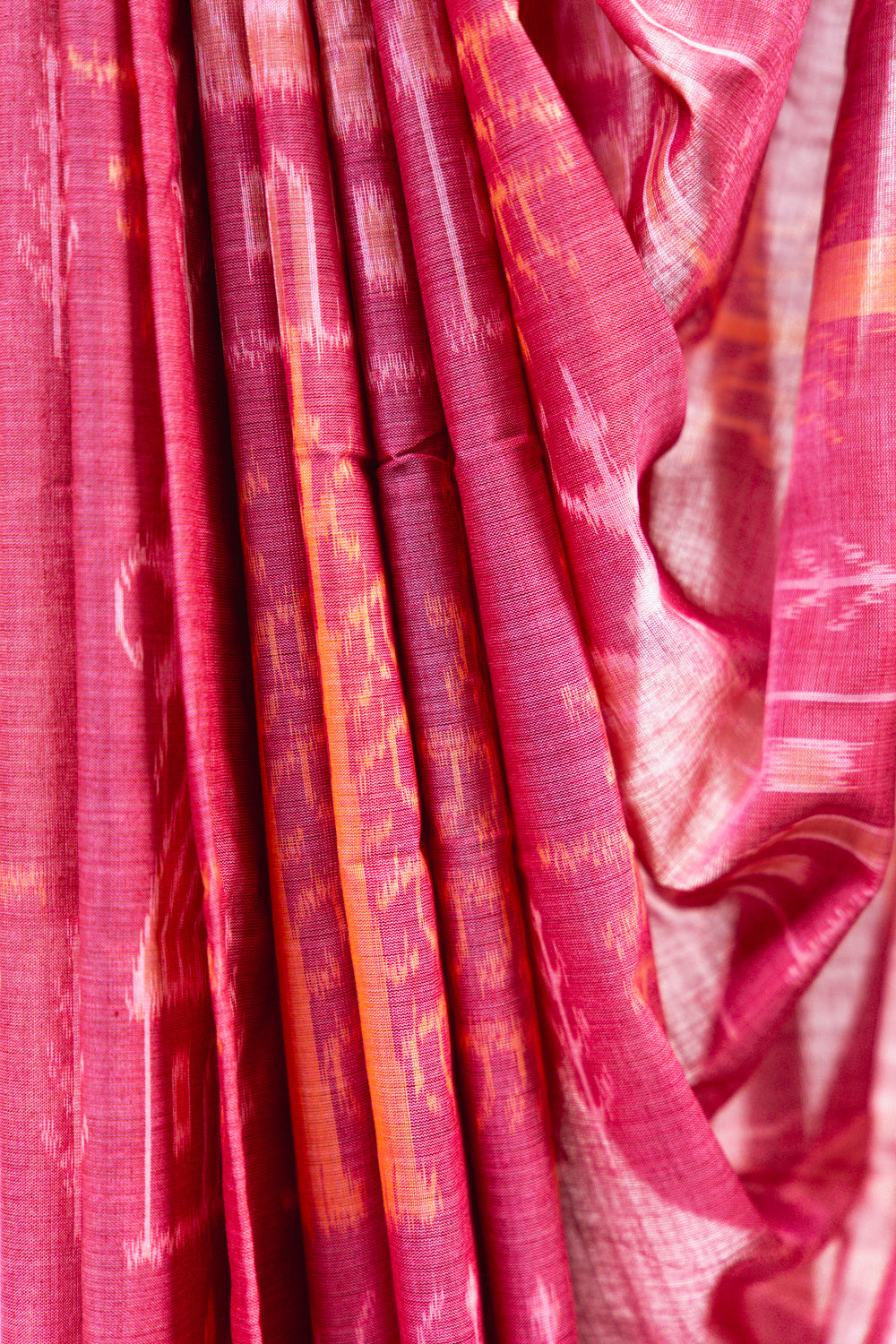 Coral Red Sambalpuri Cotton Saree with Temple & Tree Ikat