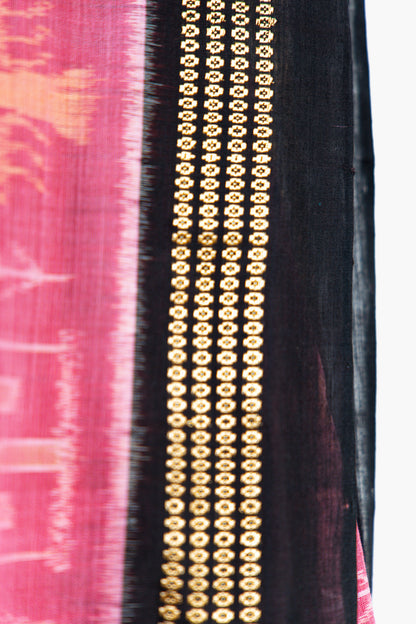 Coral Red Sambalpuri Cotton Saree with Temple & Tree Ikat