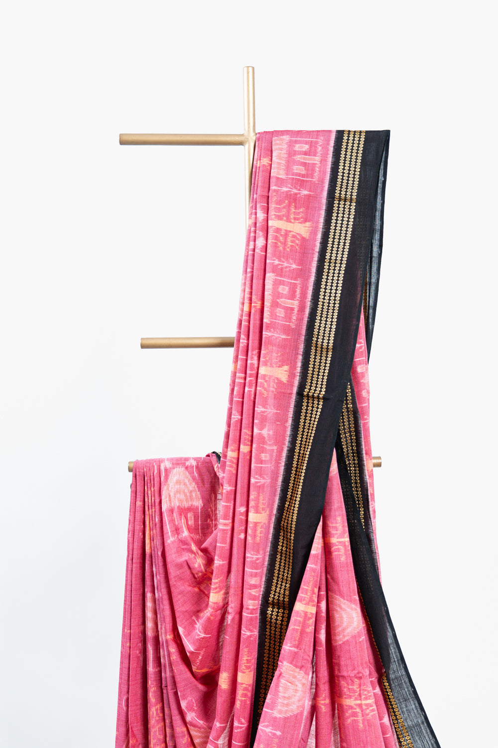 Coral Red Sambalpuri Cotton Saree with Temple & Tree Ikat