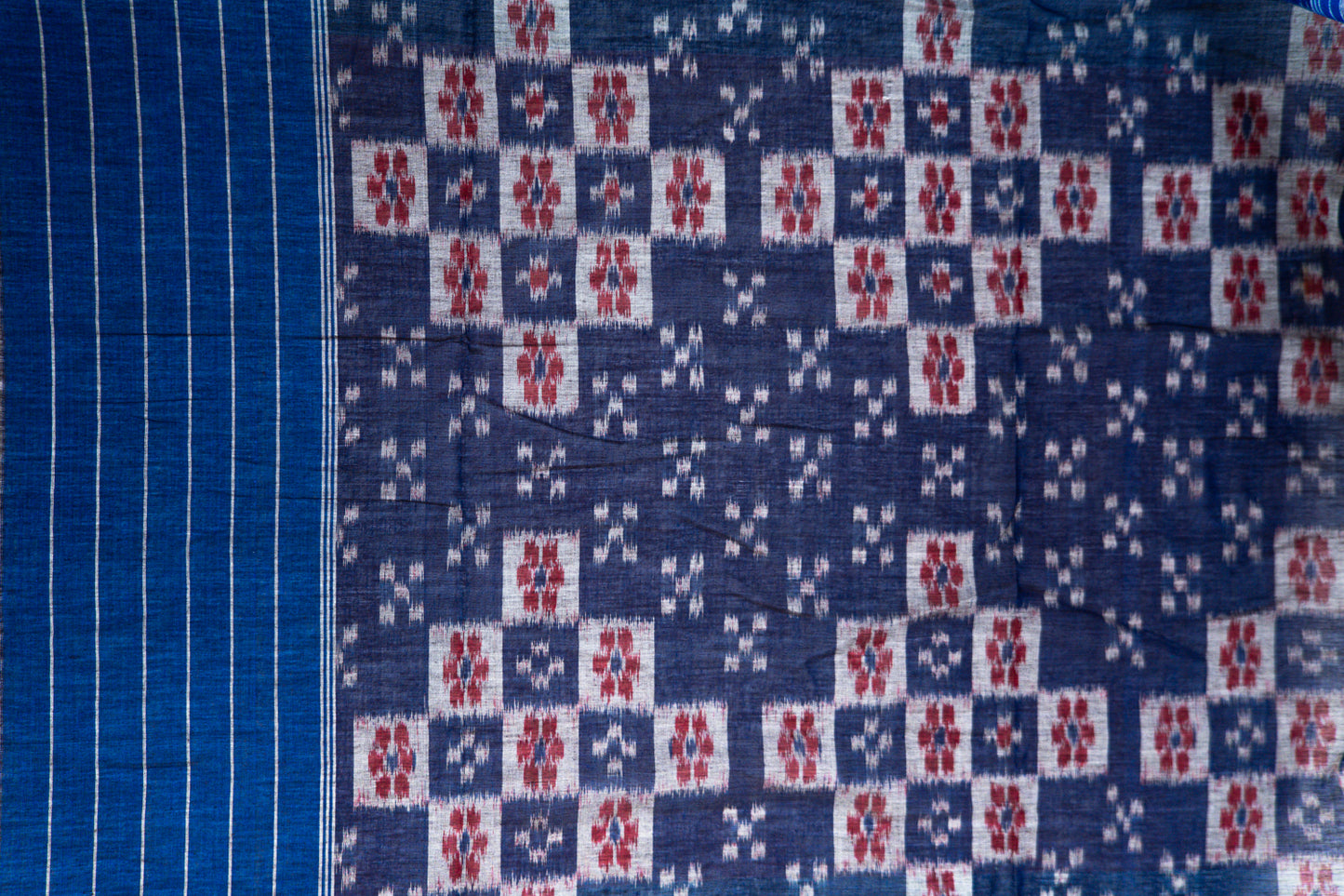 Red & Royal Blue Sambalpuri Cotton Saree with Pyramid Ikat