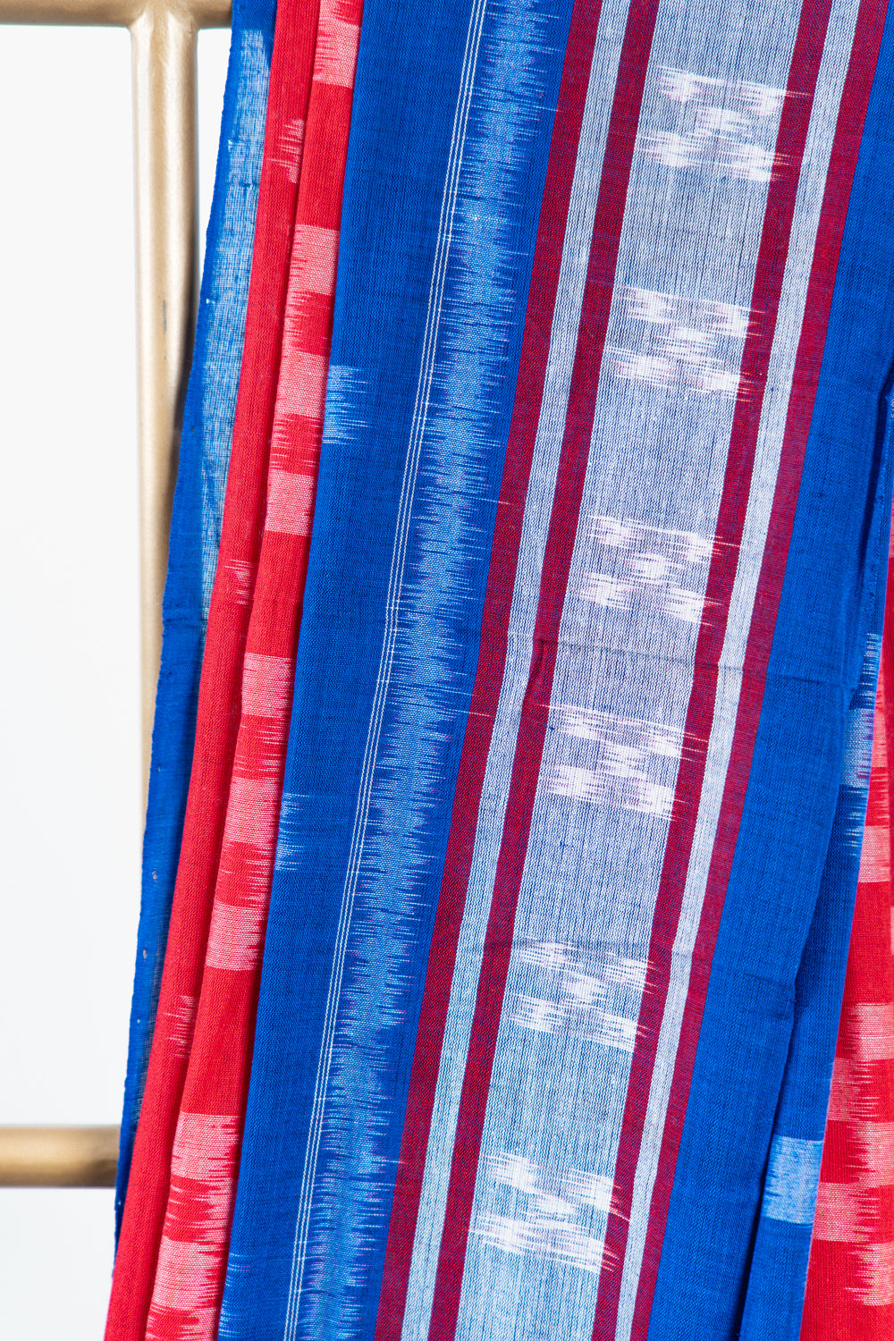 Red & Royal Blue Sambalpuri Cotton Saree with Pyramid Ikat