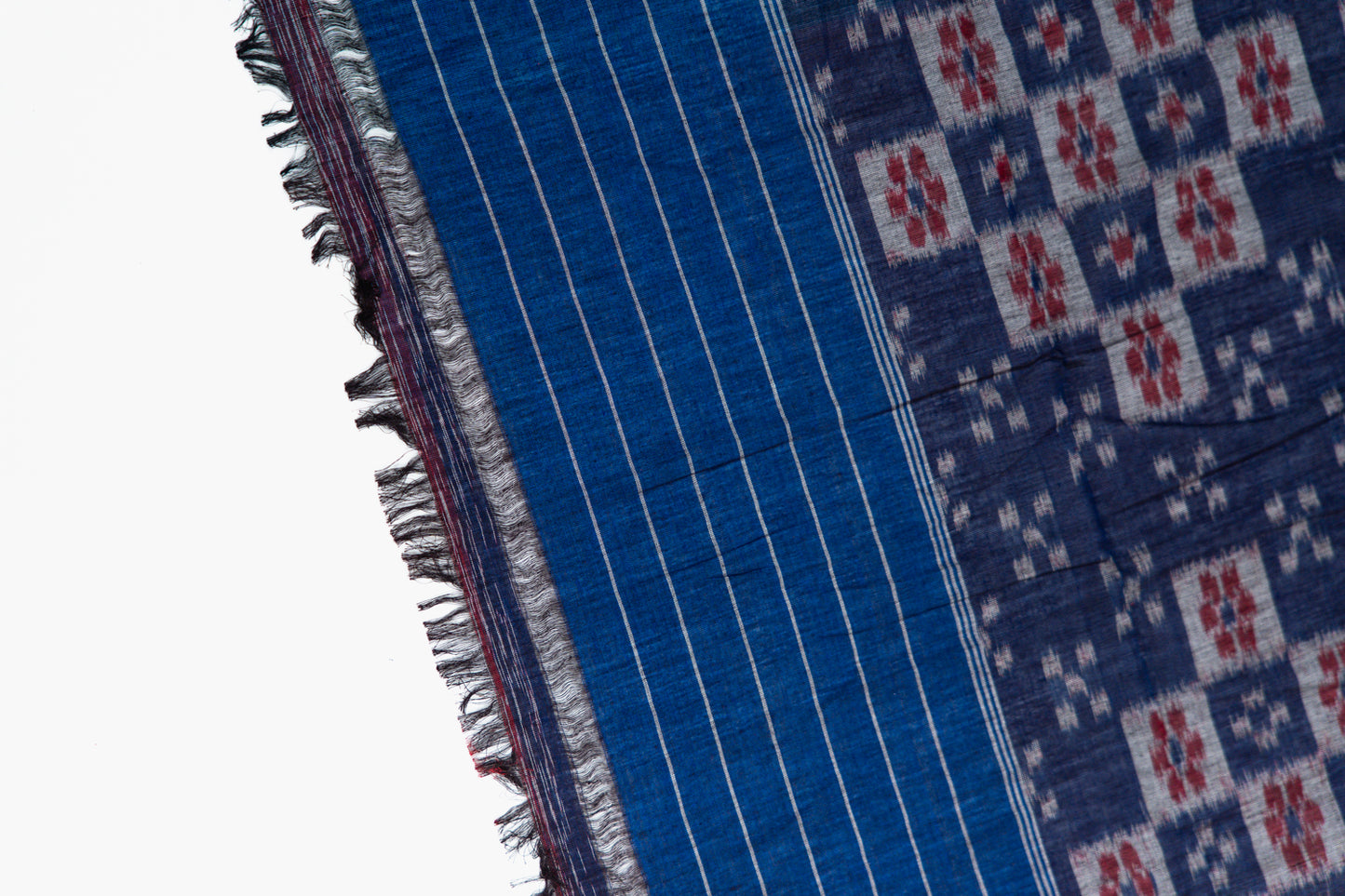 Red & Royal Blue Sambalpuri Cotton Saree with Pyramid Ikat